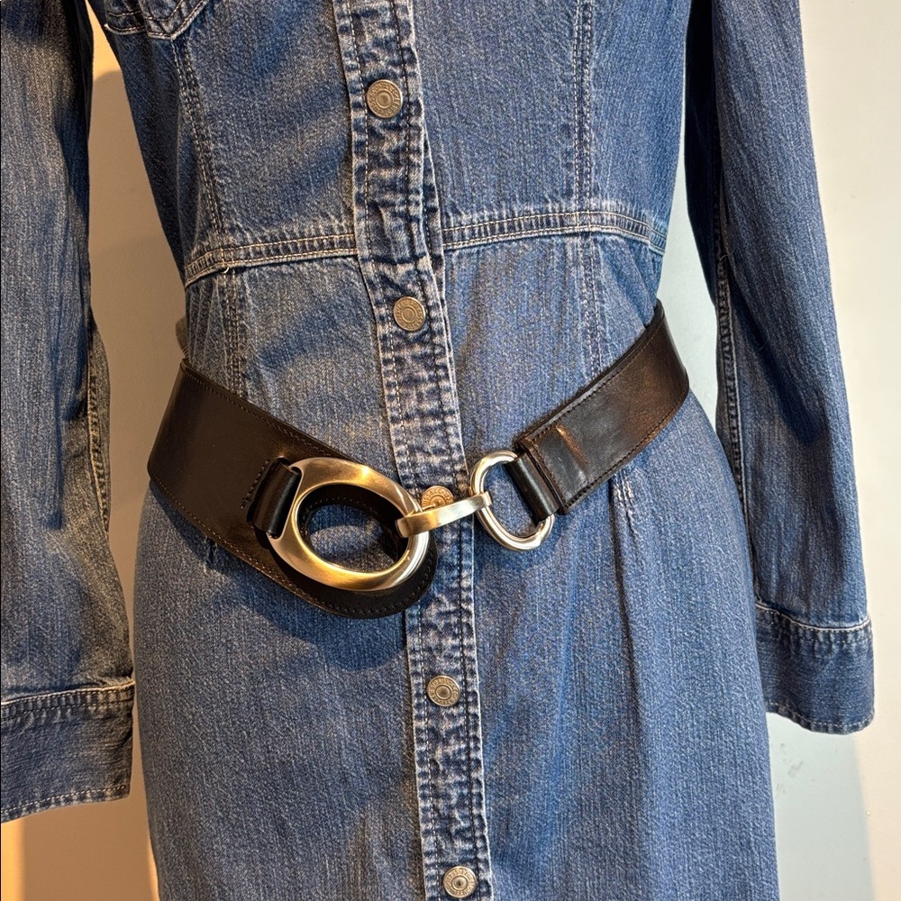 Brave 1992 black leather and elastic belt with brushed silver buckle size 36 - Picture 6 of 15